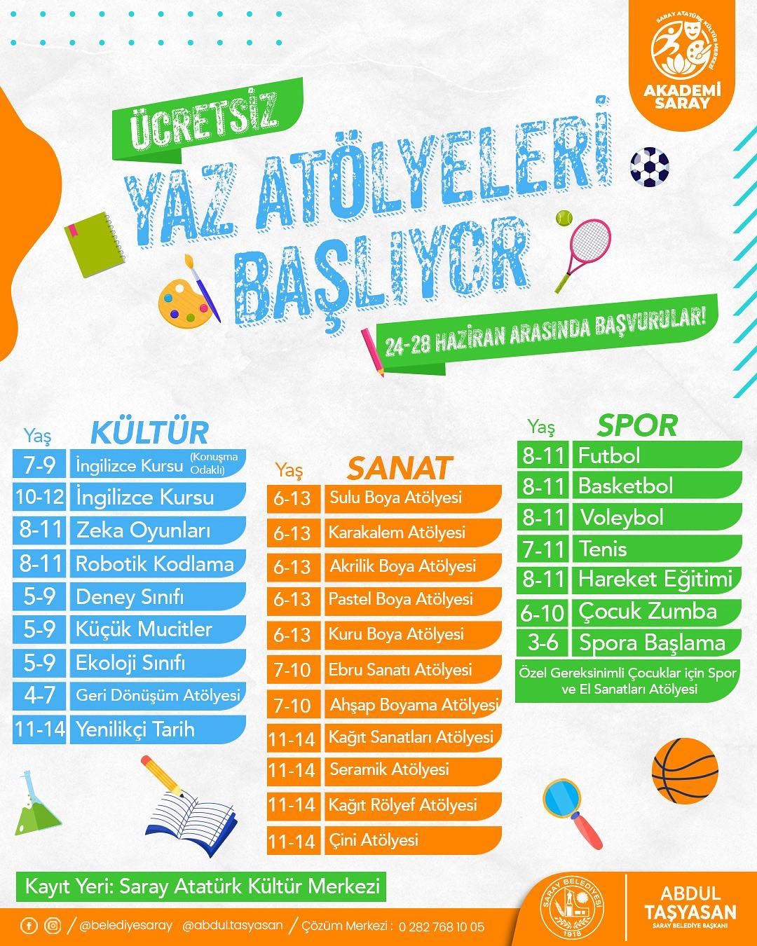 Yaz atölyeleri’ne kayıtlar başladı