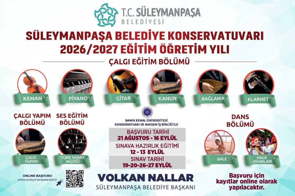 Süleymanpaşa Belediye Konservatuvarı Ön Kayıtlar Başladı